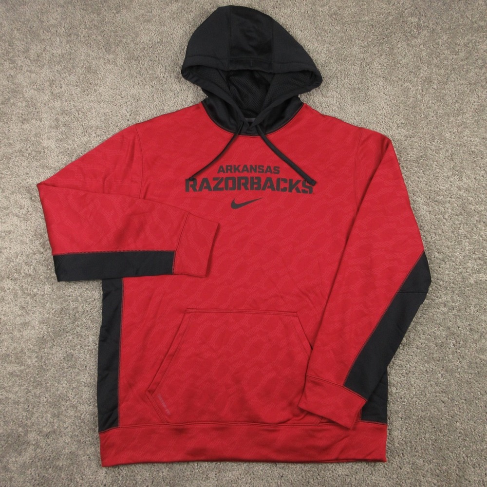 Arkansas Razorbacks Sweater Mens L Red Hoodie Sweatshirt Nike Thermafit Fleece